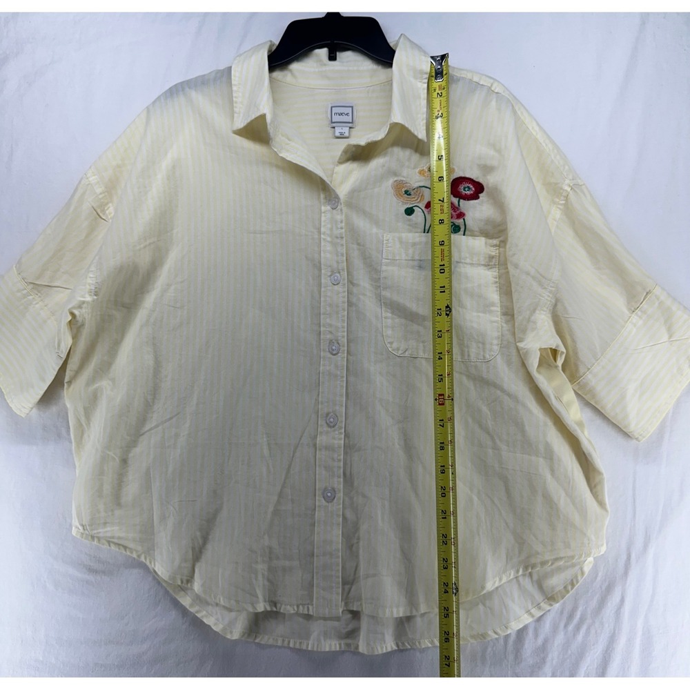 Maeve Mabel Anthropologie Yellow Striped Floral Embroidered Button Down Shirt L - Picture 5 of 8